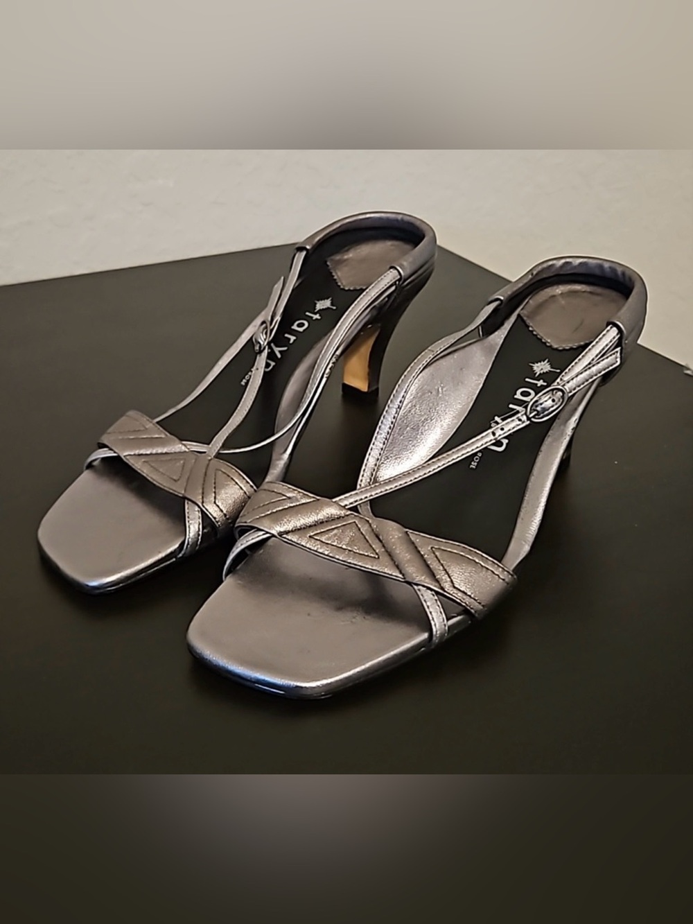Metallic Silver Strappy Slingback Heels Taryn by Taryn Rose